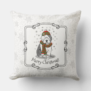Winter Christmas Old English Sheepdog Grey 1 Cute Cushion