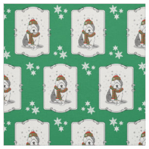 Winter Christmas Old English Sheepdog Grey 1 Cute Fabric