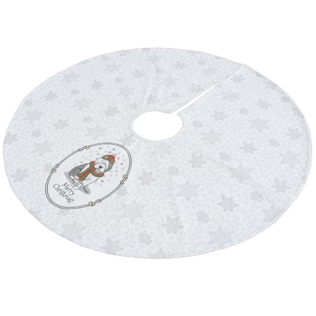 Winter Christmas Old English Sheepdog Grey 1 Cute Fleece Tree Skirt (Angled)