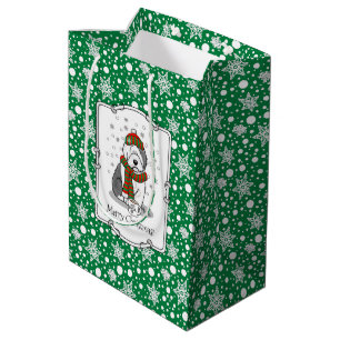 Winter Christmas Old English Sheepdog Grey 1 Cute Medium Gift Bag