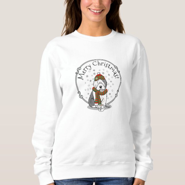 Winter Christmas Old English Sheepdog Grey 1 Cute Sweatshirt (Front)