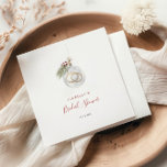 Winter Christmas Ornament Bridal Shower Napkin<br><div class="desc">Minimalist winter bridal shower napkins featuring a watercolor illustration of a Christmas ornament with wedding rings,  pine twig and Christmas berries. With elegant handwriting calligraphy.</div>