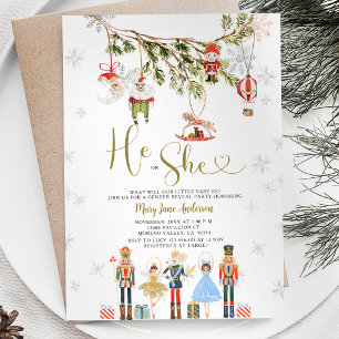 WINTER Christmas Ornament He or She Gender Reveal Invitation