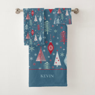 Winter Christmas pattern.  Bath Towel Set