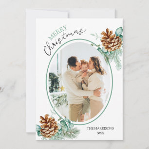 Winter Christmas Pine Cones Greenery Photo  Holiday Card