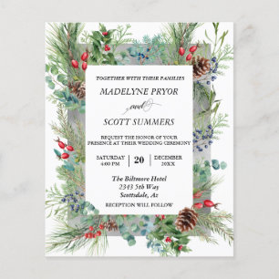 Winter Christmas Pine Watercolor Frame Wedding Flyer