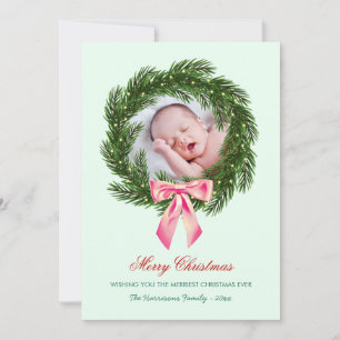 Winter Christmas Pine Wreath Photo Holiday  Card