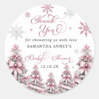 Winter Christmas Pink Baby Shower Thank You