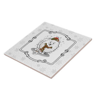Winter Christmas Pomeranian (white) Dog Scarf Snow Tile
