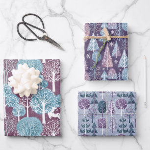 Winter Christmas Purple Forest Wrapping Paper Sheet