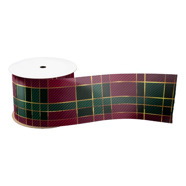 Winter Christmas Red & Green Tartan & Gold Foil Satin Ribbon (Spool)
