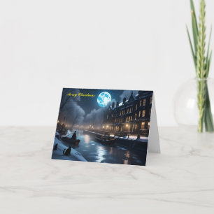 Winter Christmas Riverside Moonlight  Holiday Card