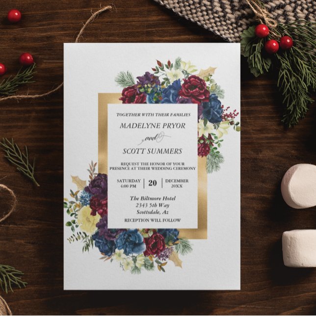 Winter Christmas Rose Floral Wedding Watercolor Flyer (Creator Uploaded)