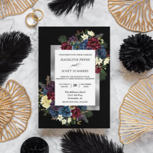 Winter Christmas Rose Floral Wedding Watercolor In Invitation