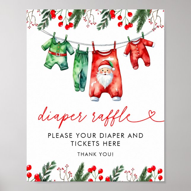 Winter Christmas Santa Baby Shower Diaper Raffle Poster (Front)