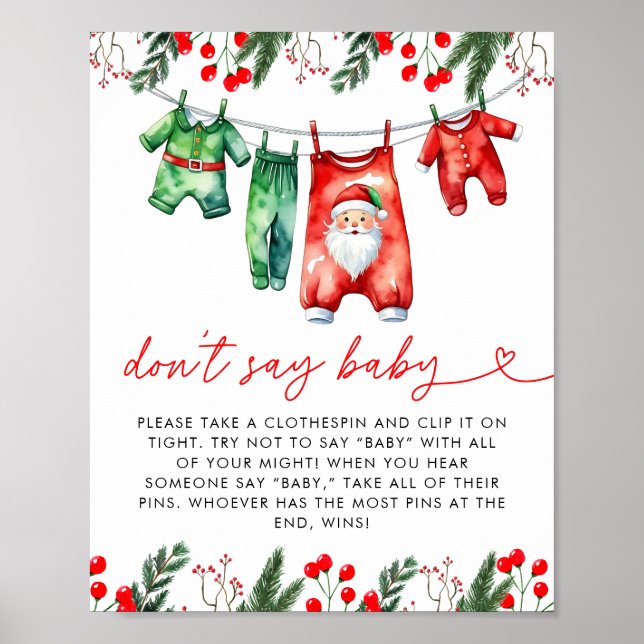 Winter Christmas Santa Baby Shower Dont Say Baby Poster (Front)