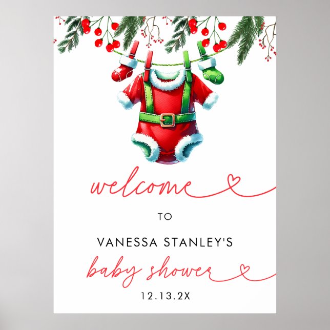 Winter Christmas Santa Baby Shower Welcome Sign (Front)
