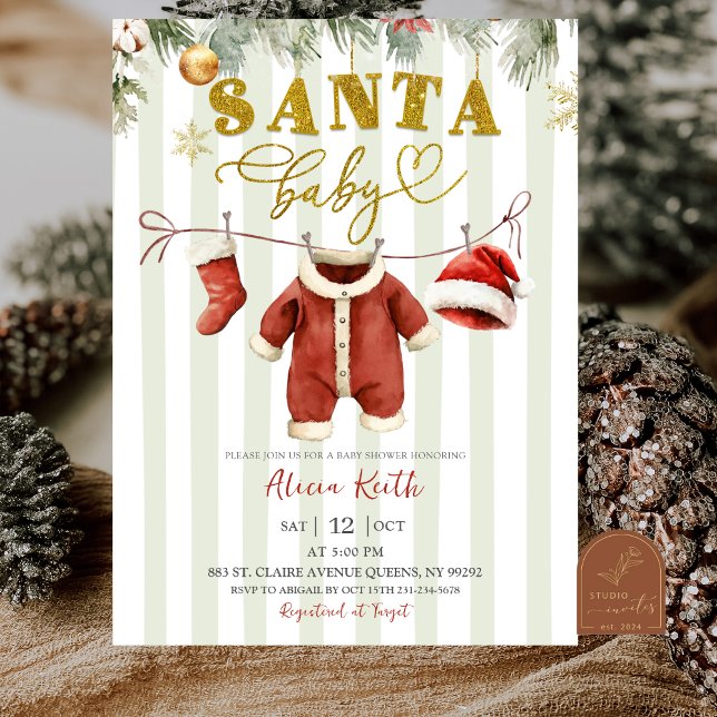 Winter Christmas Santa Clothesline Baby Shower Invitation (Creator Uploaded)