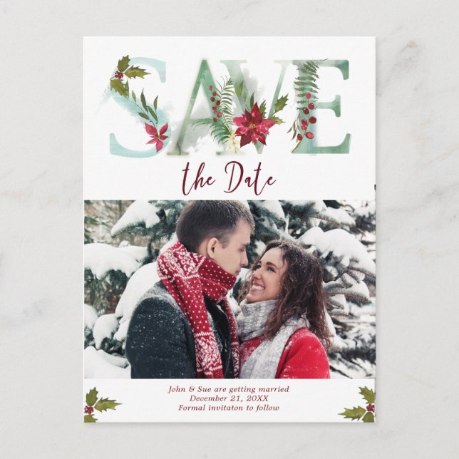 winter christmas save the date photo postcard (Front)