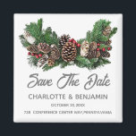 Winter Christmas Save the Date Wedding Magnet<br><div class="desc">Winter Christmas Save the Date Wedding magnet features pine cone, pine leaves , holly berries arrangement and text template.A perfect design for winter or Christmas wedding theme.Please click on the personalise button to customise it with your text or name.Kindly visit my store " loveyouart" for other or similar designs ....</div>