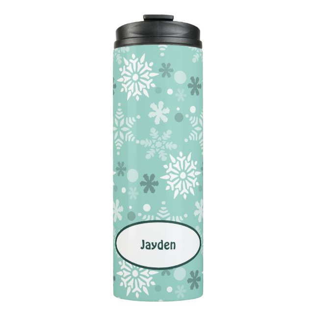 Winter Christmas Season Name Turquoise-Blue Thermal Tumbler (Front)