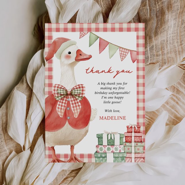 Winter Christmas Silly Goose Gingham Birthday Thank You Card (Creator Uploaded)