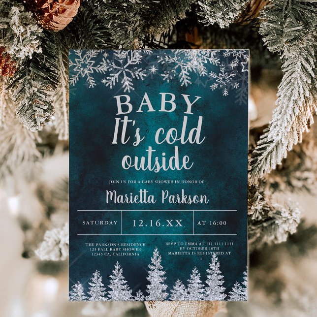 Winter Christmas silver snow green baby shower Invitation (Winter Christmas silver snow green baby shower Invitation)