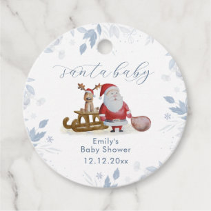 Winter Christmas Sleigh Moose Santa Baby Shower Favour Tags
