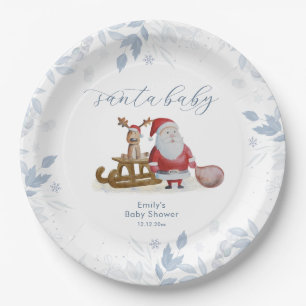 Winter Christmas Sleigh Moose Santa Baby Shower  Paper Plate