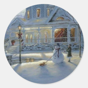 Winter Christmas Snow Scene Classic Round Sticker