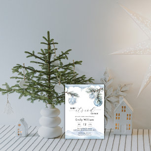 Winter Christmas Snowflake Ball Boy Baby Shower Invitation