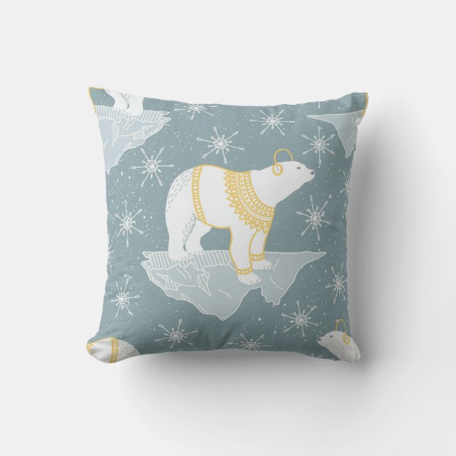 Winter Christmas snowflake polar bear iceberg blue Cushion (Front)