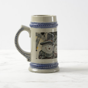 Winter, Christmas Snowman and Snow woman drawing Beer Stein