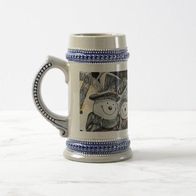 Winter, Christmas Snowman and Snow woman drawing Beer Stein (Left)