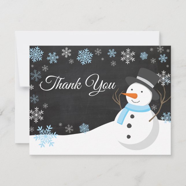 Winter Christmas Snowman Blue Thank You Card (Front)