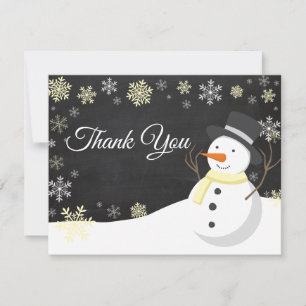 Winter Christmas Snowman Yellow Thank You Card