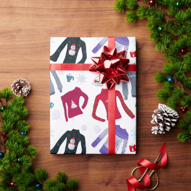 Winter Christmas Sweaters And Hot Chocolates Wrapping Paper (Holiday Gift)
