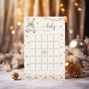 Winter Christmas Teddy Bear Baby Shower bingo game