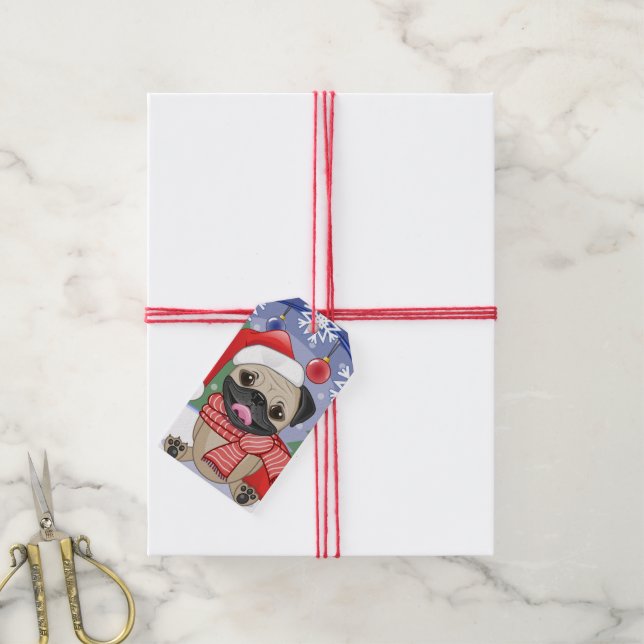 Winter & Christmas Time Pug Gift Tags (With Twine)