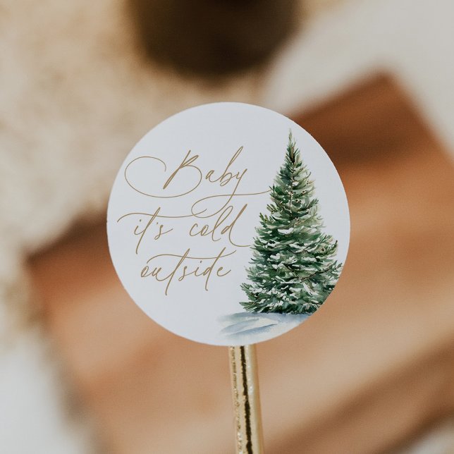 Winter Christmas Tree Baby Shower Classic Round Sticker (Creator Uploaded)
