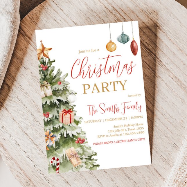 Winter Christmas Tree Christmas Party Invitation (Christmas Tree Winter Holiday Christmas Party Invitation)