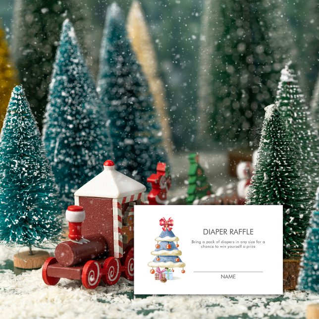 Winter Christmas Tree Diaper Raffle Baby Shower  Enclosure Card (Winter Christmas Tree Diaper Raffle Baby Shower Enclosure Card)