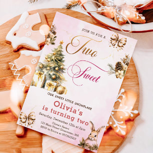 Winter Christmas Tree Pink Two Sweet 2nd Birthday Invitation