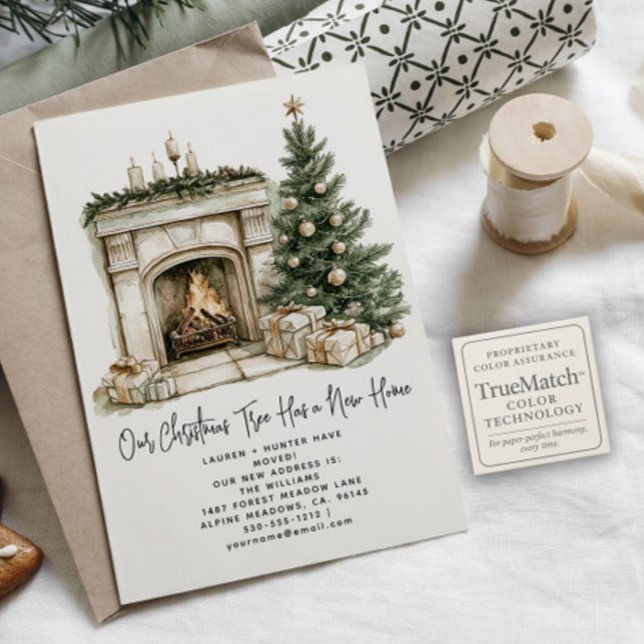 Winter Christmas Tree Rustic New Home Holidays Announcement Postcard (Creator Uploaded)