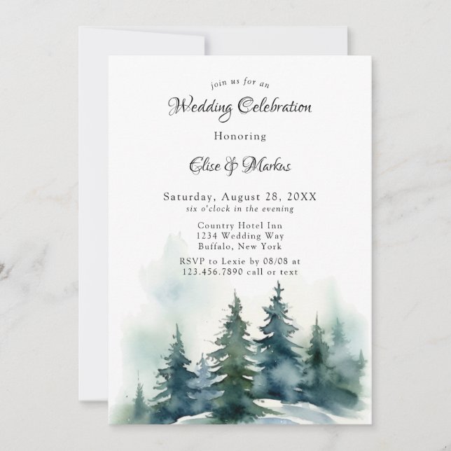 Winter Christmas Tree Scenery Wedding Invitation (Front)