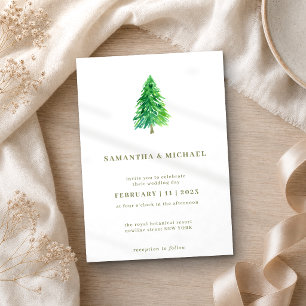 Winter Christmas Tree Simple Elegant Wedding Invitation
