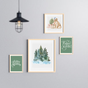 Winter Christmas tree watercolour Poster