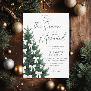 Winter Christmas Tree White Bow Chic Bridal Shower Invitation