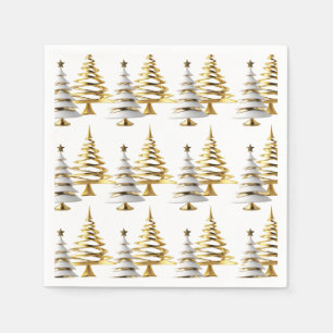 Winter christmas tree white gold holiday theme napkin