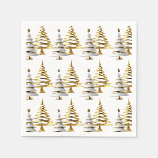 Winter christmas tree white gold holiday theme napkin